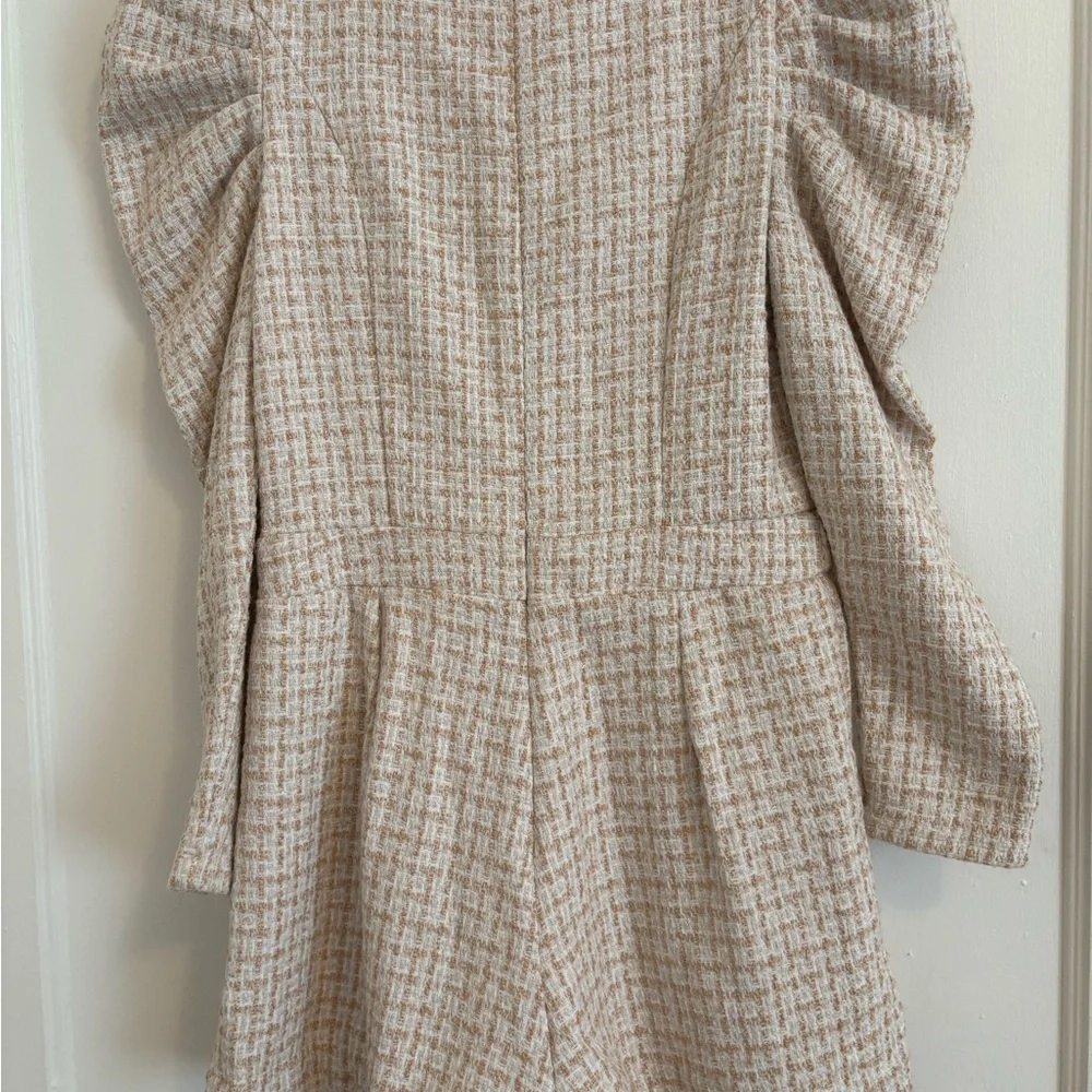 TCEC Black and White Tweed Puff-Sleeve Jumpsuit - Picture 5 of 12